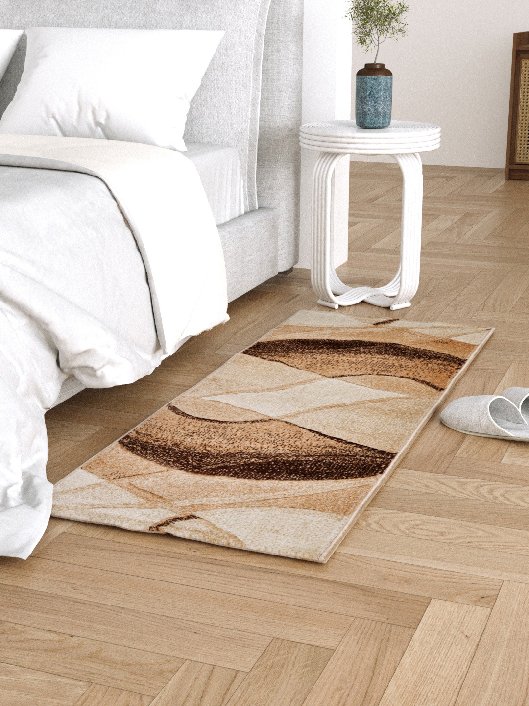 

Clasiko Beige & Brown Abstract Design Anti Skid Backing Bedside Runner