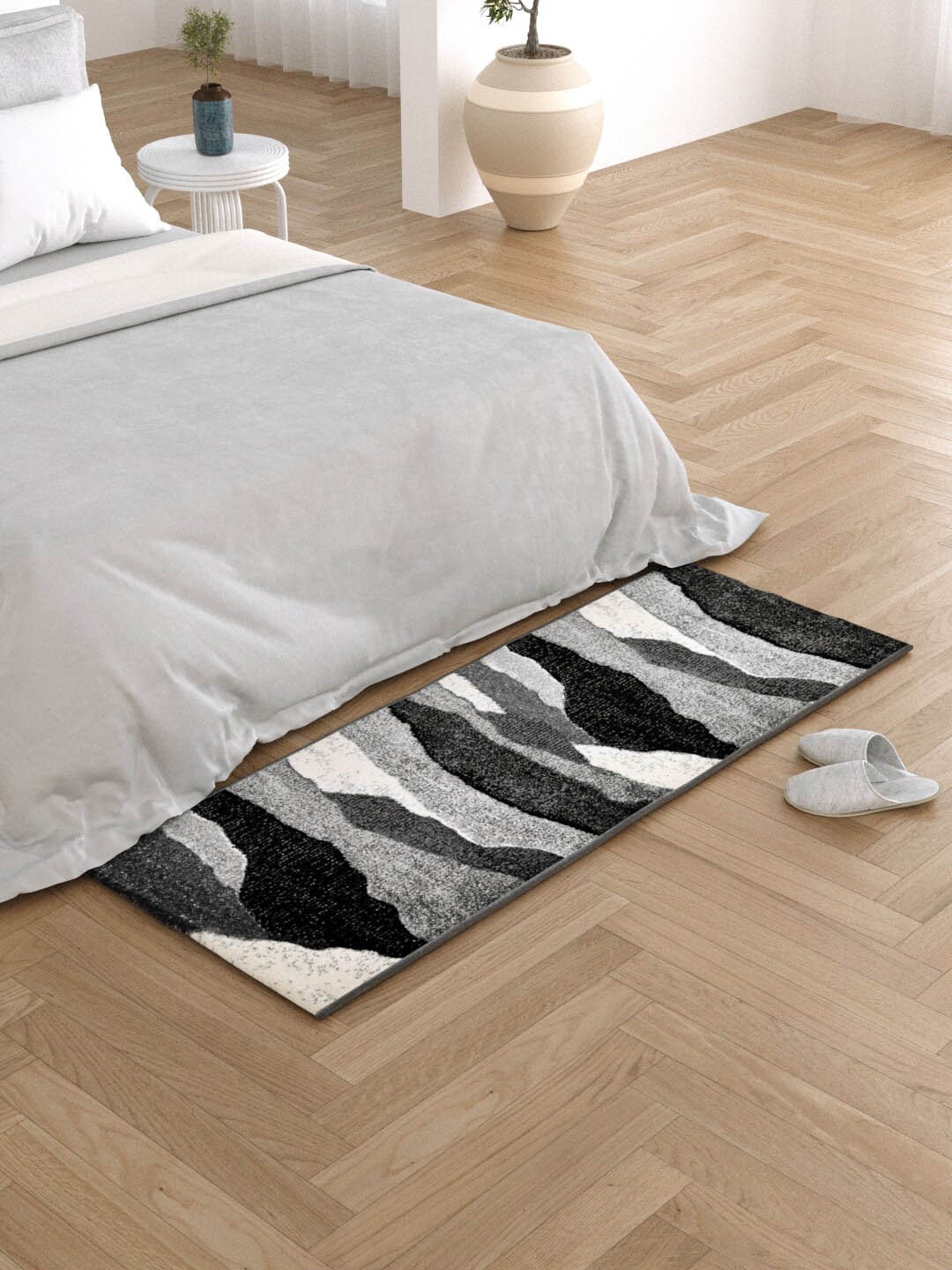 

Clasiko Grey & White Abstract Printed Anti-Skid Bedside Runner