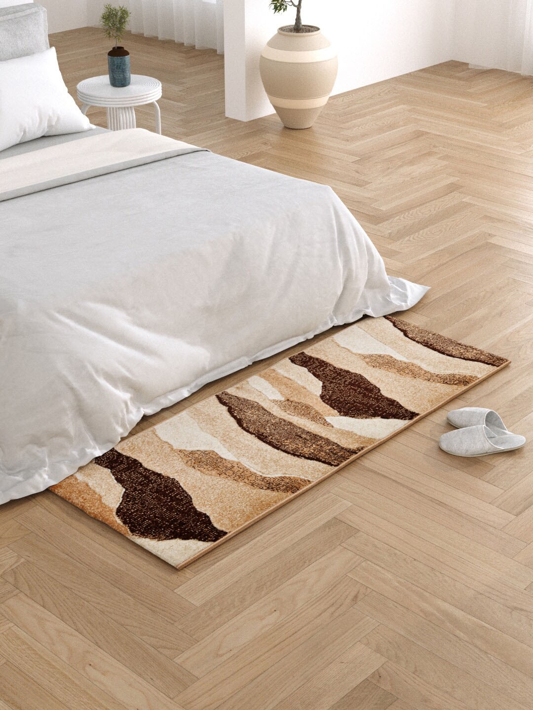 

Clasiko Brown & Beige Abstract Design Anti Skid Backing Bedside Runner