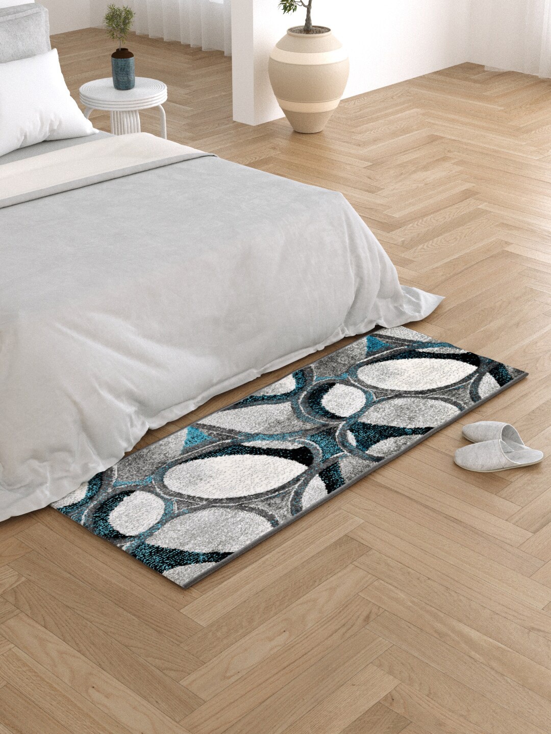 

Clasiko Blue & Grey Abstract Design Anti Skid Backing Bedside Runner