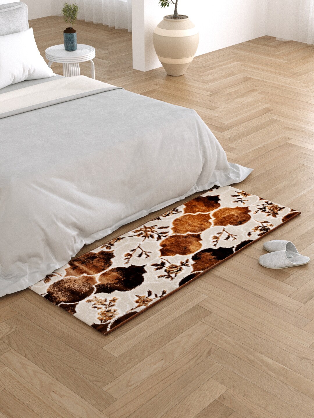 

Clasiko Brown & Grey Floral Design Anti Skid Backing Bedside Runner