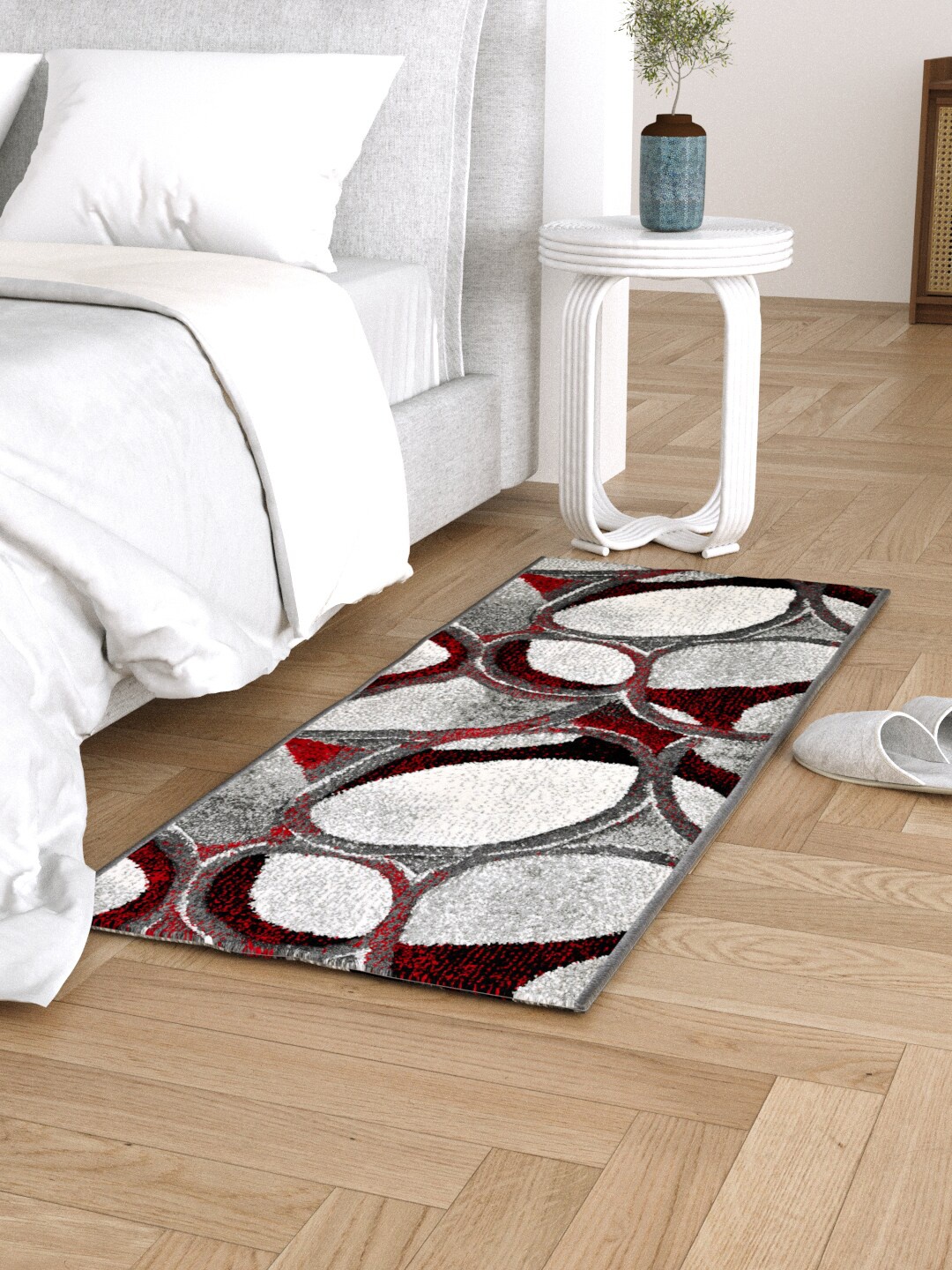 

Clasiko Rust-Brown & Grey Abstract Design Anti Skid Backing Bedside Runner