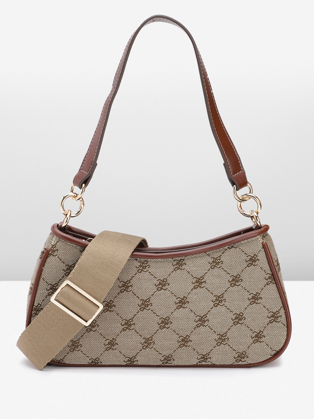 

MANGO Women Brand Logo Woven Design Structured Shoulder Bag, Beige
