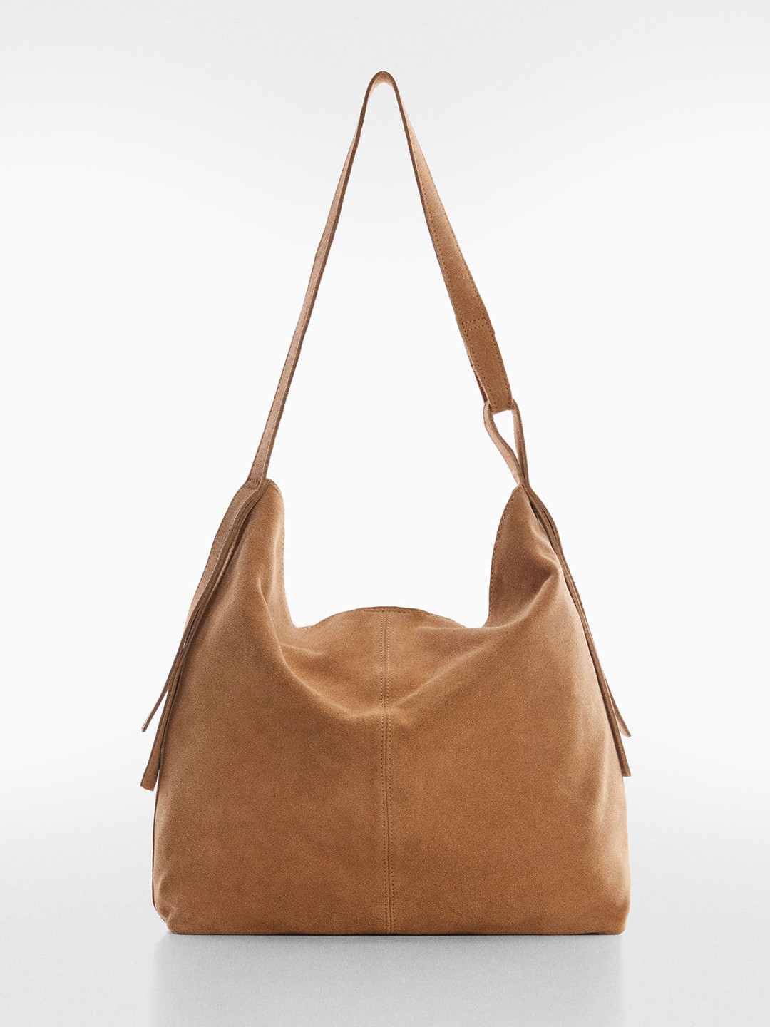 

MANGO Women Suede Sustainable Structured Tote Bag, Camel brown
