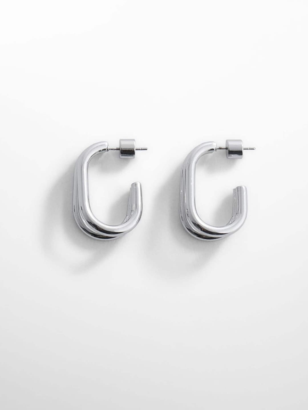 

MANGO Women Oval Shaped Half Hoop Earrings, Silver