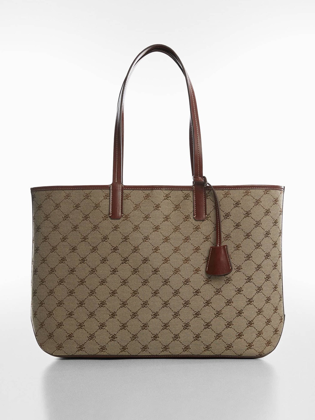 

MANGO Women Brand Logo Woven Design Structured Tote Bag, Beige