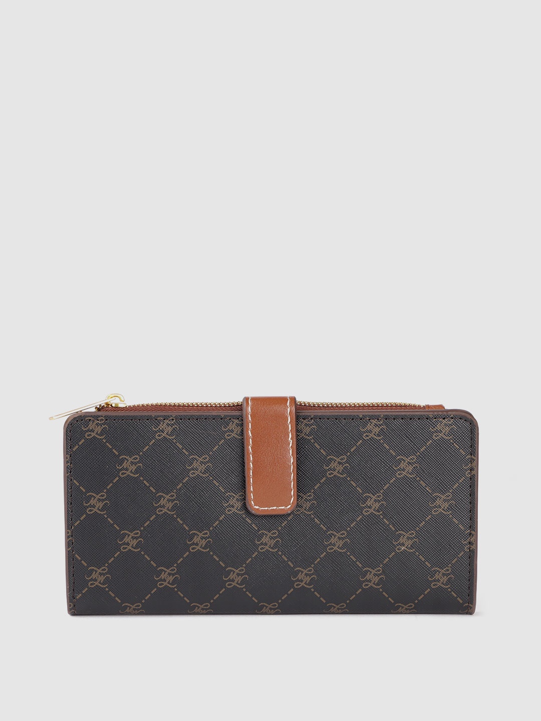 

MANGO Women Brand Logo Printed Two Fold Wallet, Black