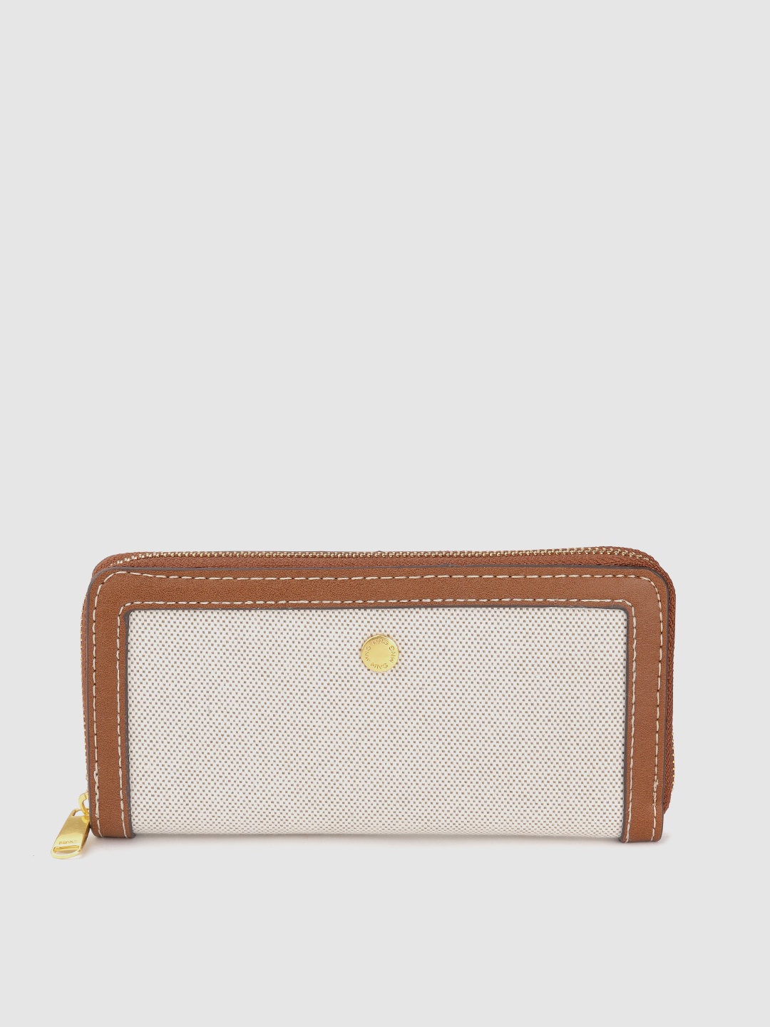 

MANGO Women Colourblocked Zip Around Wallet, Off white