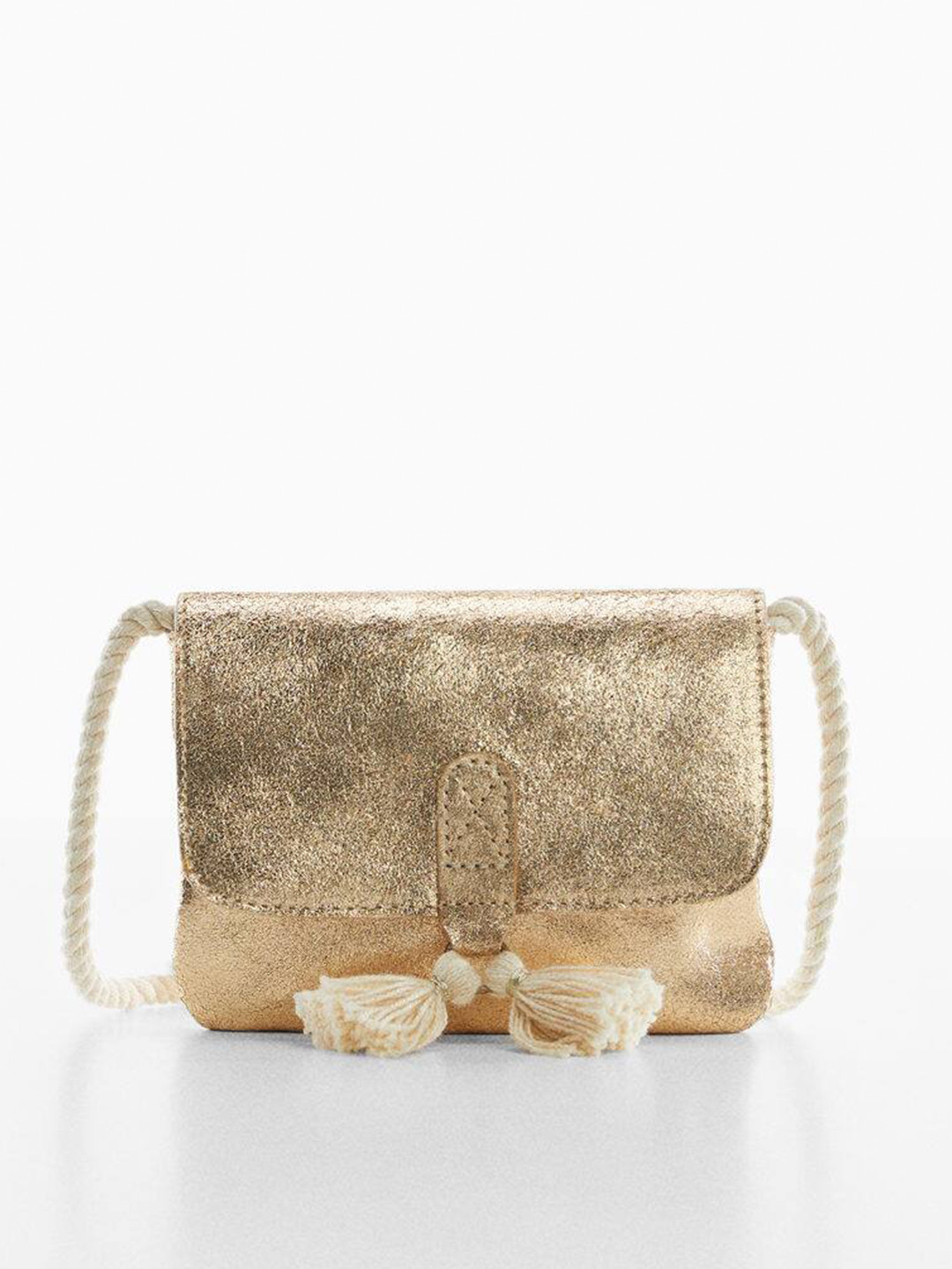 

Mango Kids Girls Leather Metallic Sling Bag, Gold
