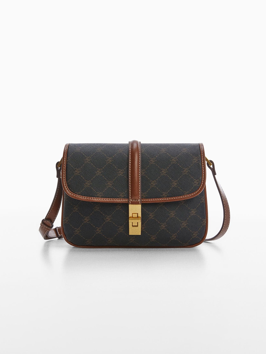 

MANGO Women Brand Logo Printed Structured Sling Bag, Black