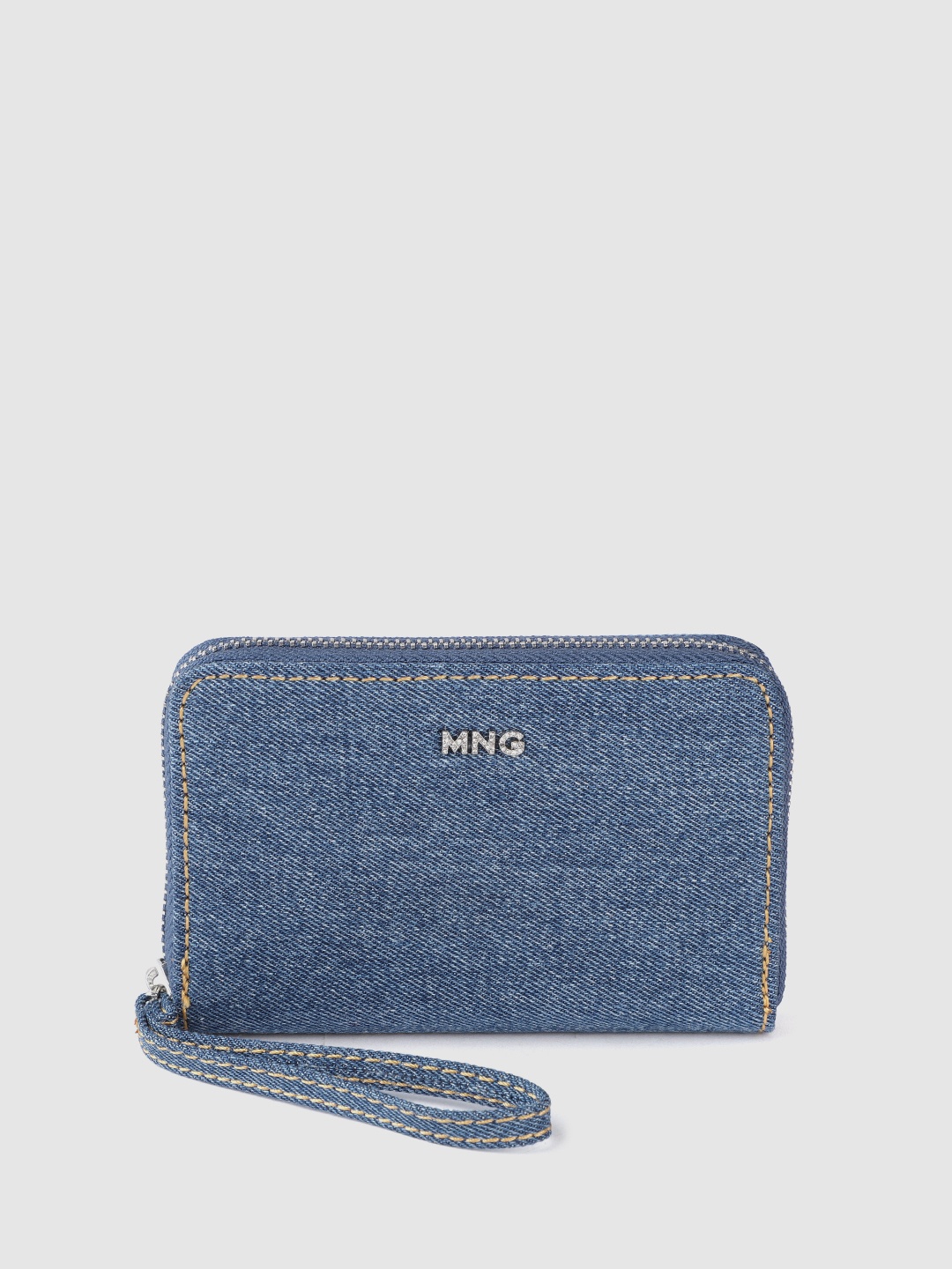 

MANGO Women Denim Fabric Detail Zip Around Wallet, Navy blue