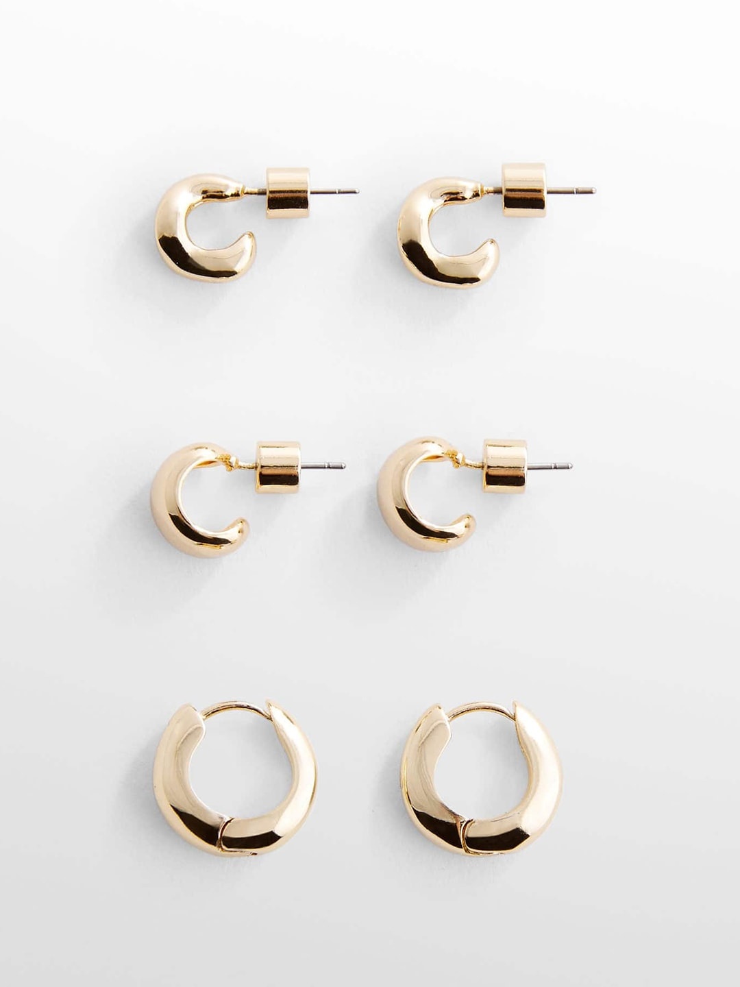 

MANGO Women Set of 3 Circular Shaped Sustainable Stud Earrings, Gold