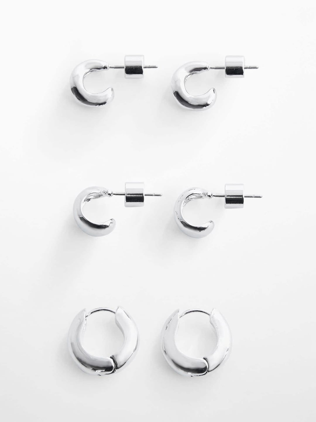 

MANGO Women Set of 3 Circular Shaped Sustainable Stud Earrings, Silver
