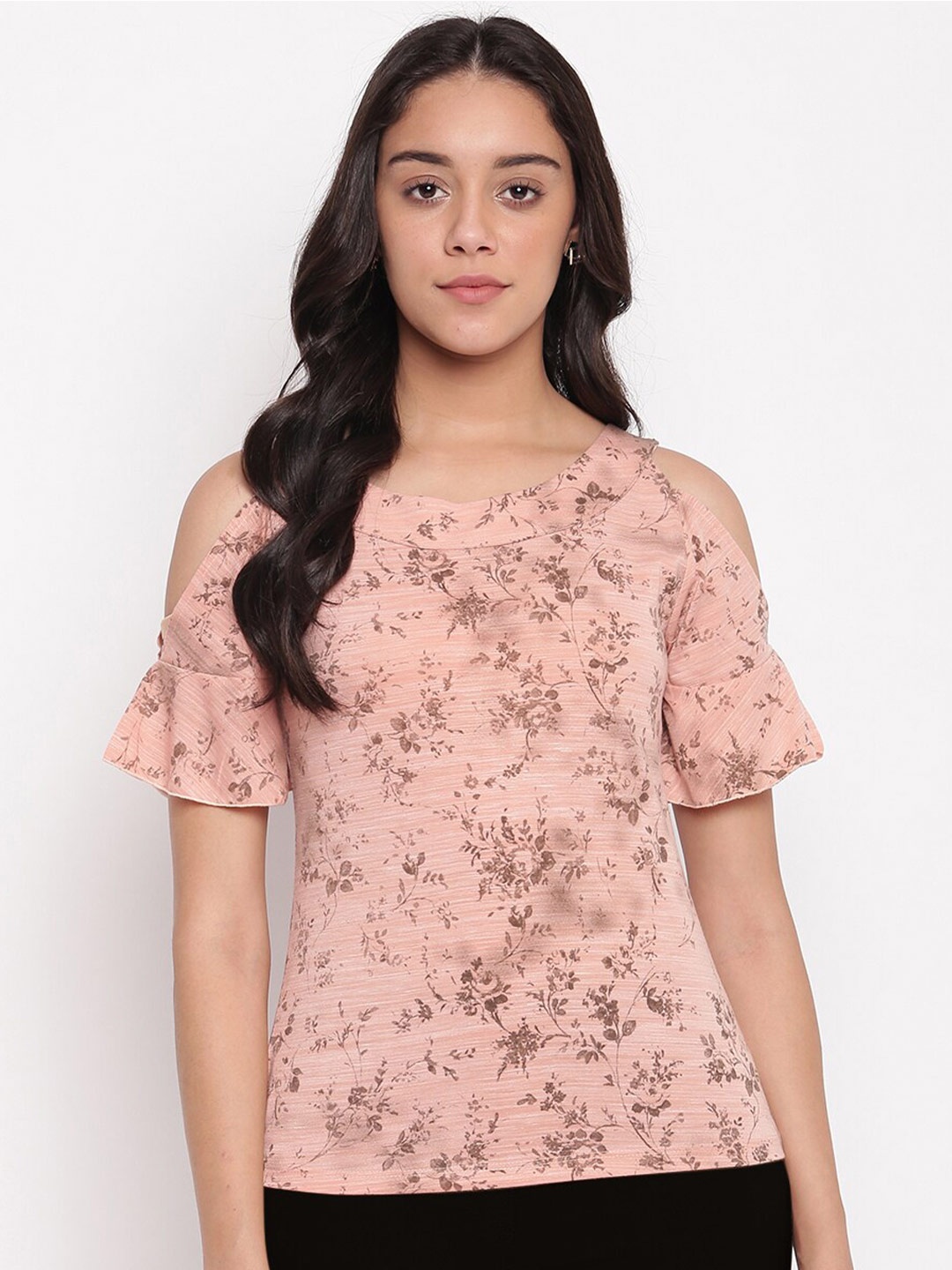 

Miss Grace Floral Print Cold-Shoulder Top, Pink