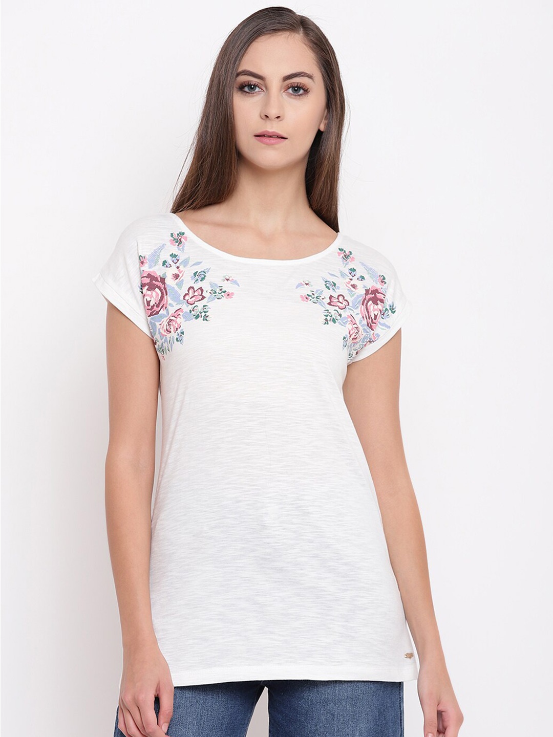 

Miss Grace Floral Printed Round Neck Top, Off white