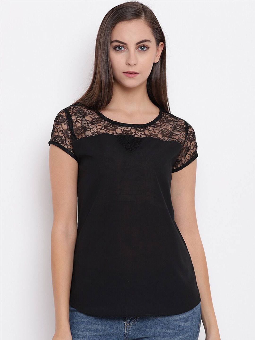 

Miss Grace Semi Sheer Georgette Top, Black