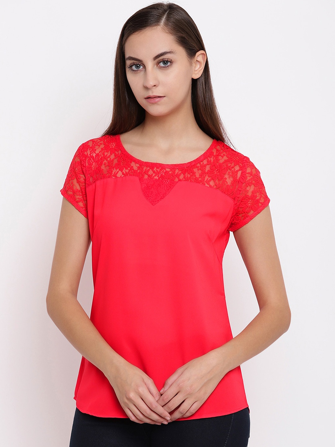 

Miss Grace Self Design Georgette Top, Pink