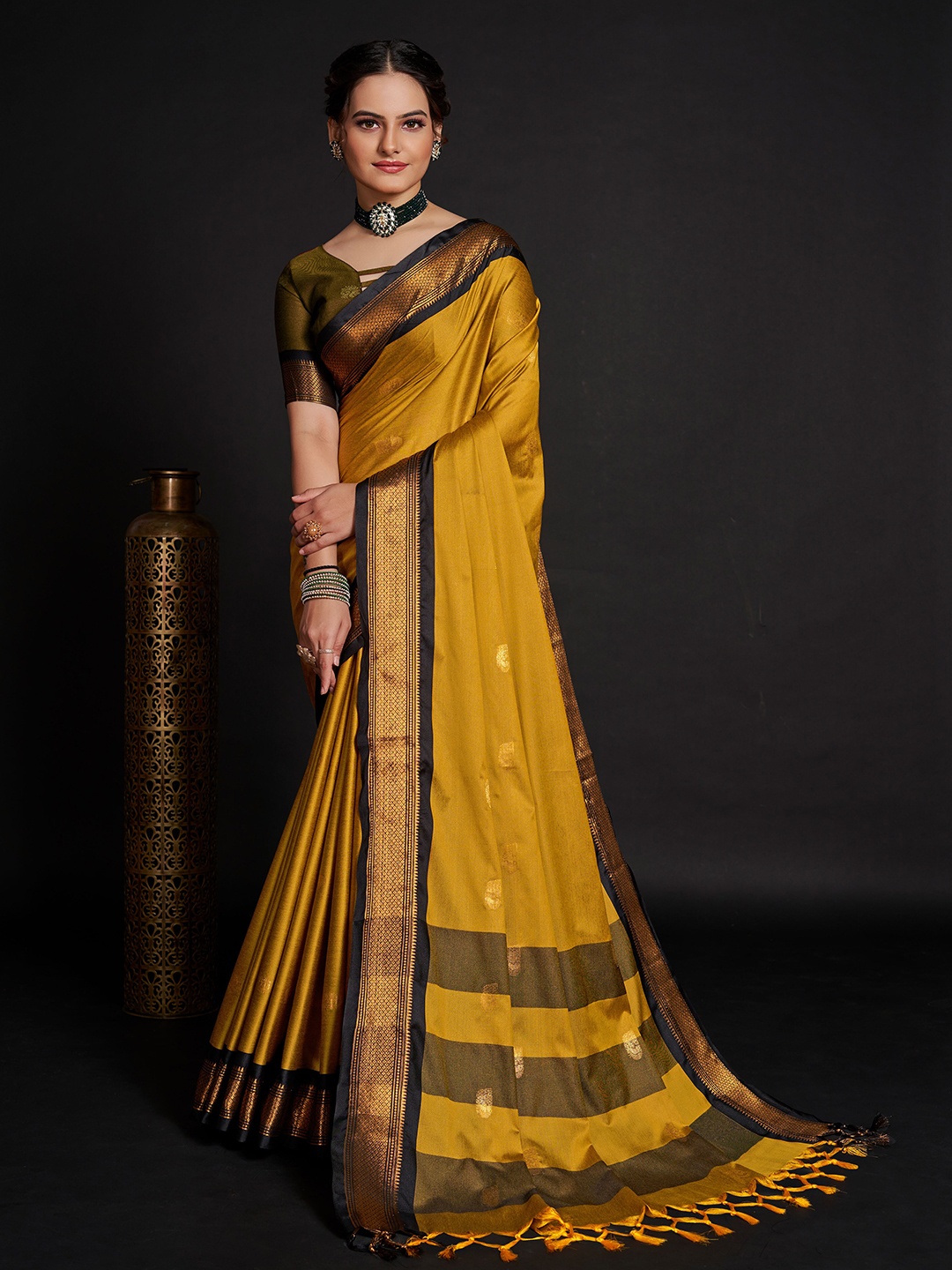 

Mitera Ethnic Motifs Woven Design Zari Saree, Mustard