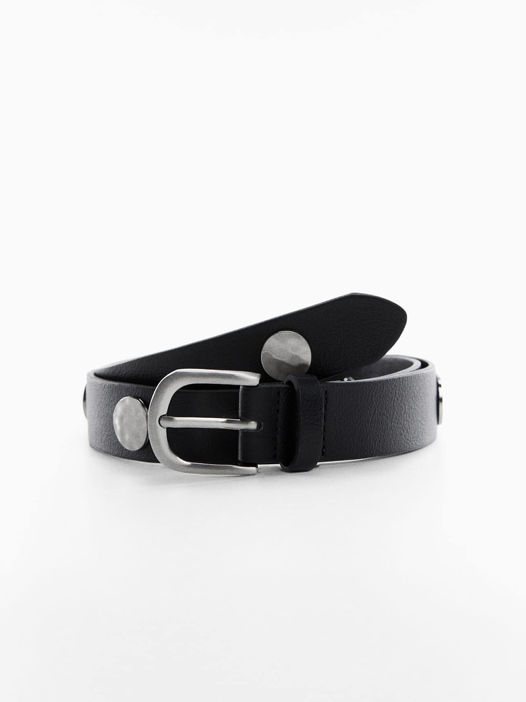 

MANGO Women Coins Studded Slim Belt, Black