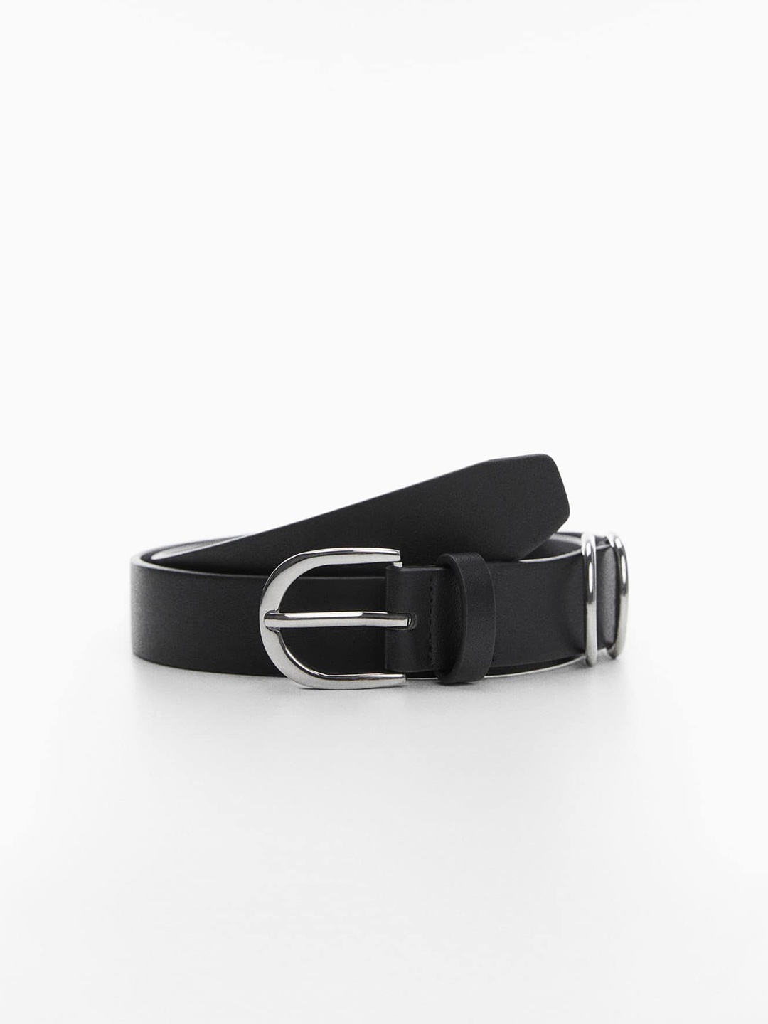 

MANGO Women Metal Detail Sustainable Slim Belt, Black