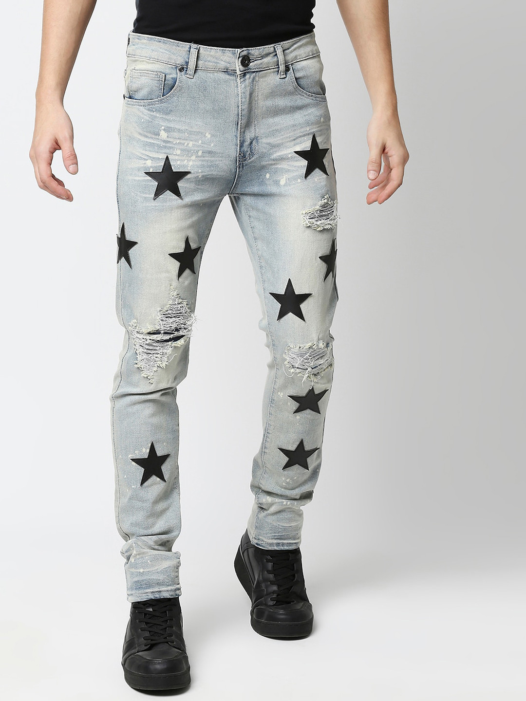 

WAIMEA Men Skinny Fit Distressed Heavy Fade Stretchable Jeans, Blue