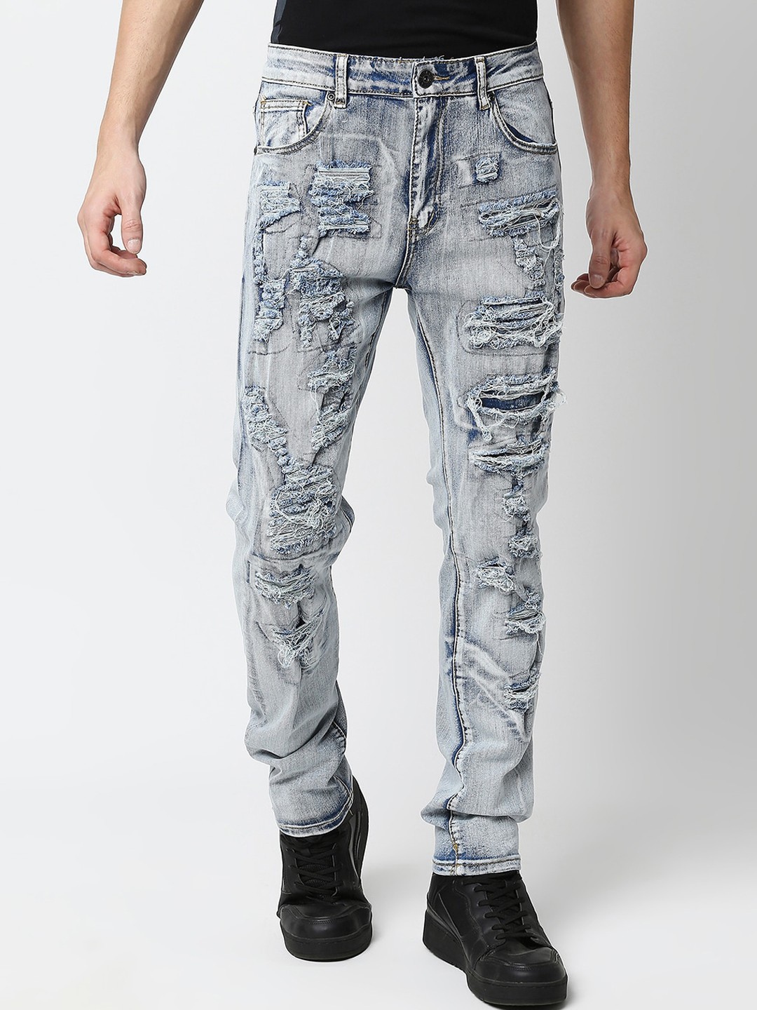 

WAIMEA Men Skinny Fit Highly Distressed Heavy Fade Stretchable Jeans, Blue