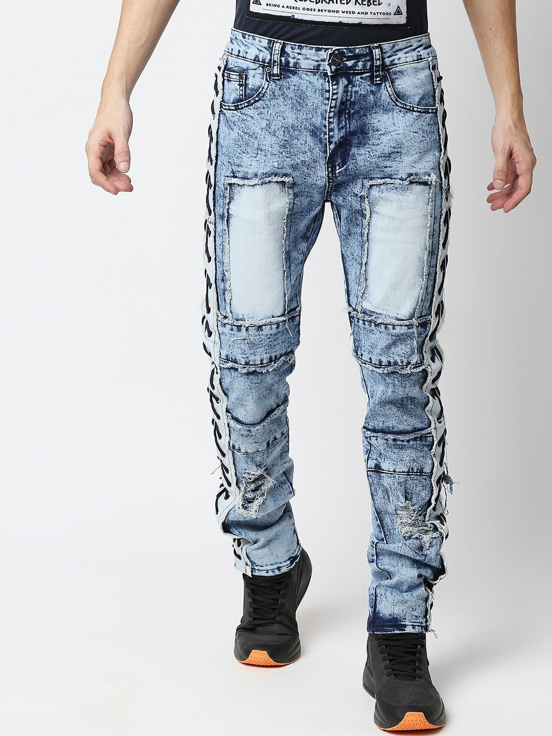 

WAIMEA Men Skinny Fit Highly Distressed Heavy Fade Stretchable Jeans, Blue