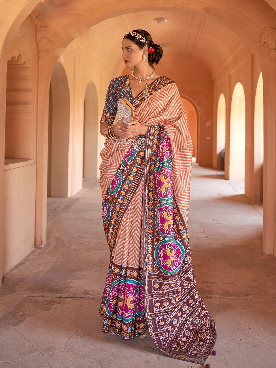 

Mitera Striped Pure Silk Saree, Orange