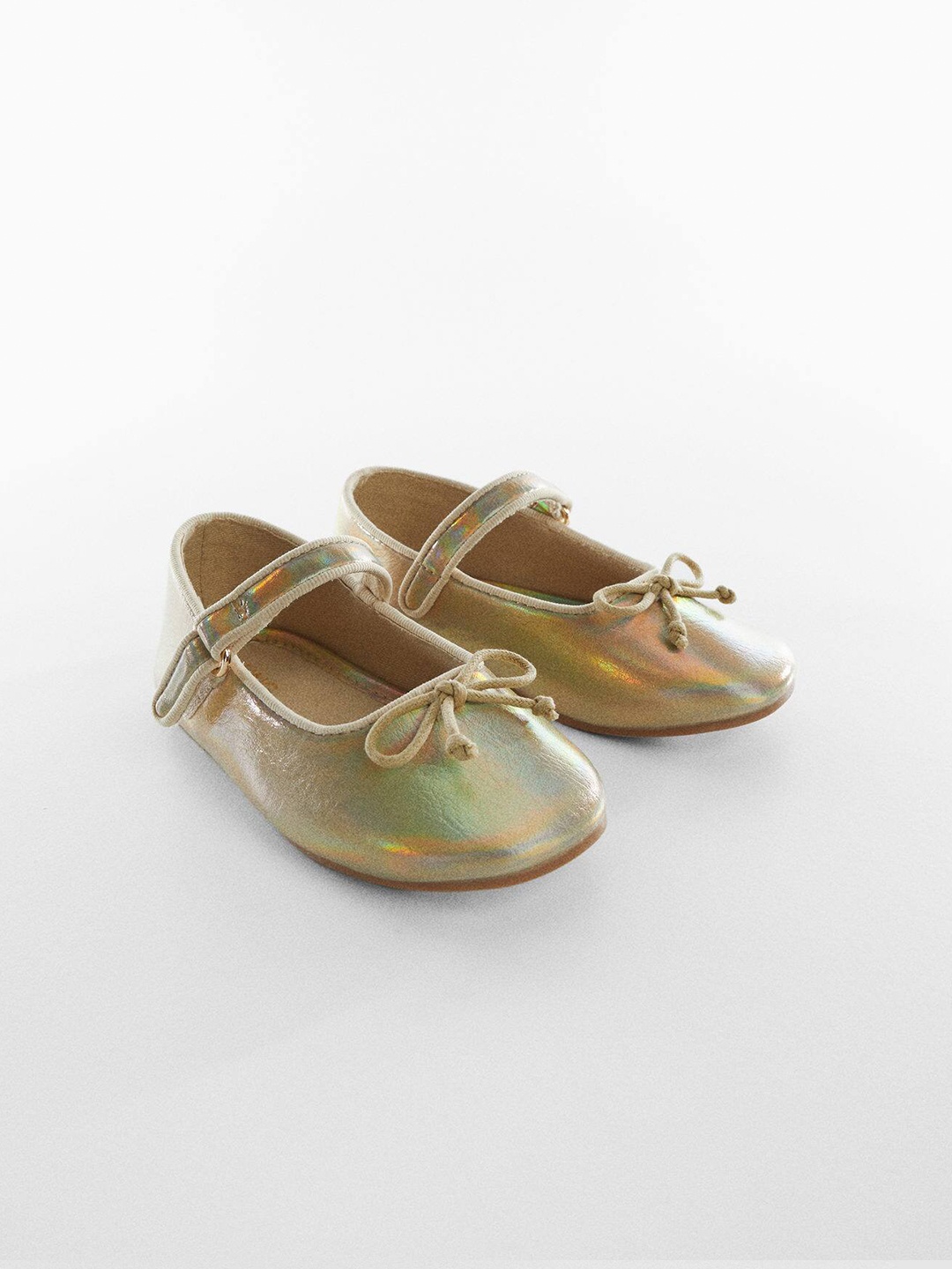 

Mango Kids Girls Sheen Effect Mary Jane Shoes with Bow Detail, Gold