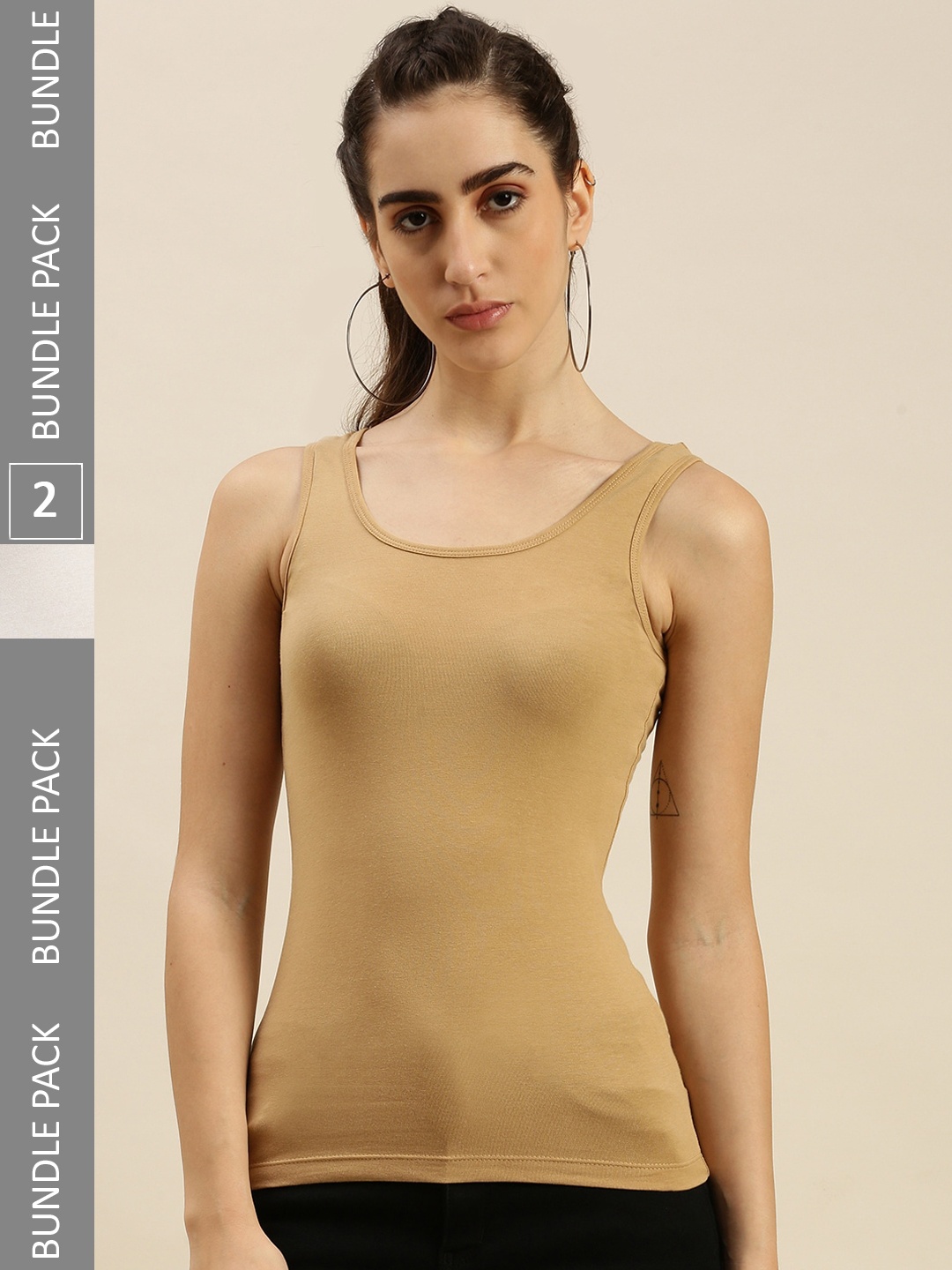 

De Moza Pack Of 2 Non Padded Cotton Camisoles, Beige