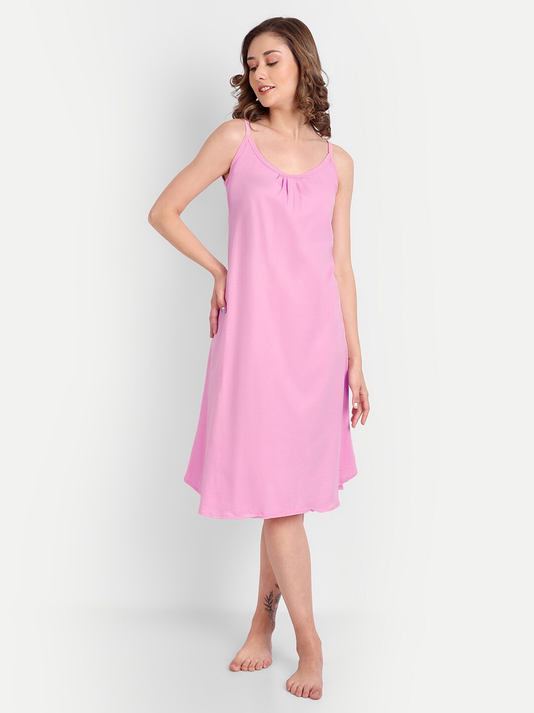 

BLAZON Scoop Neck Cotton Midi Nightdress, Pink