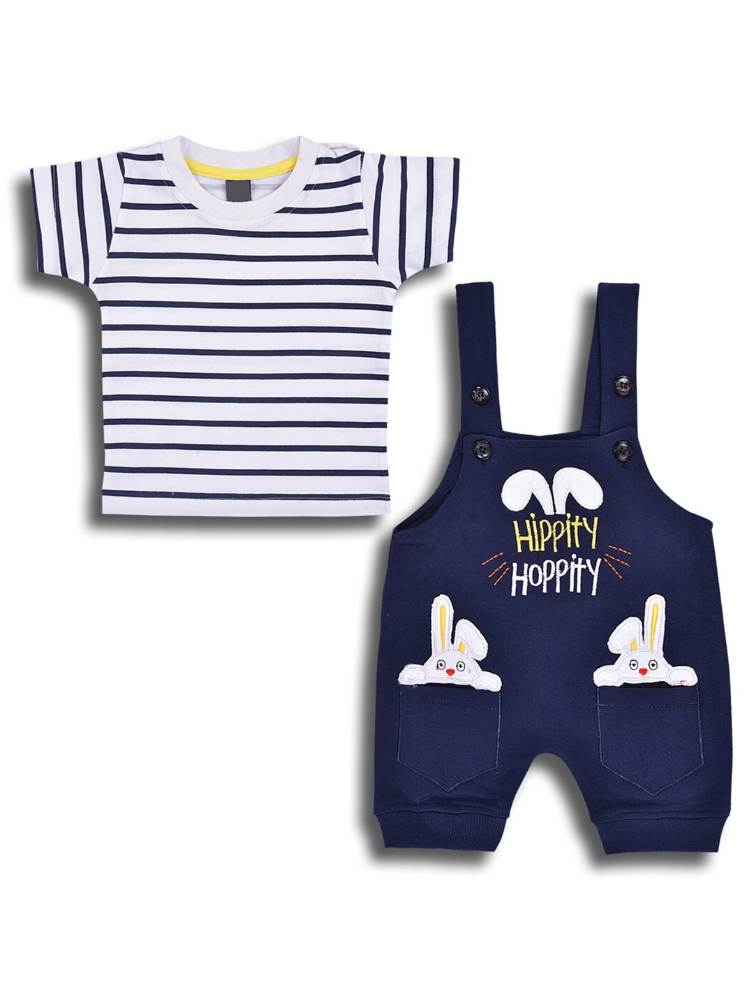 

Wish Karo Boys Self Design Cotton Dungaree With T-shirt, Navy blue