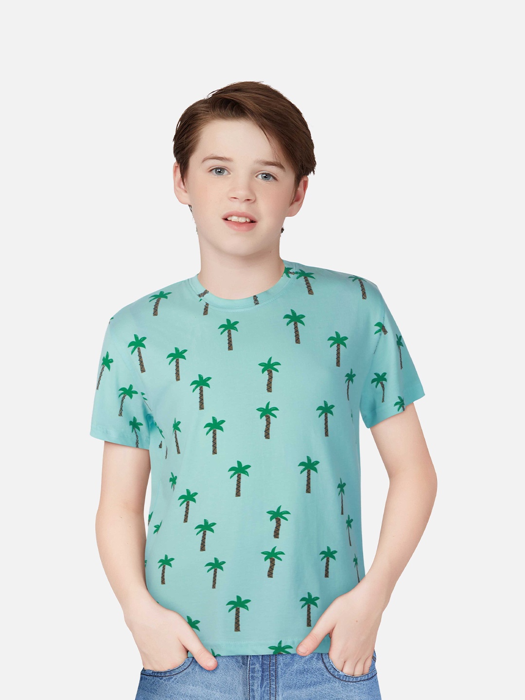 

Palm Tree Boys Tropical Printed Cotton T-shirt, Sea green