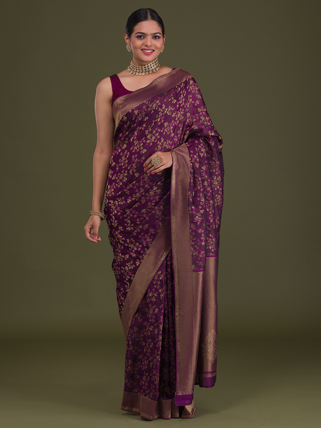 

Koskii Floral Woven Design Zari Brocade Saree, Purple