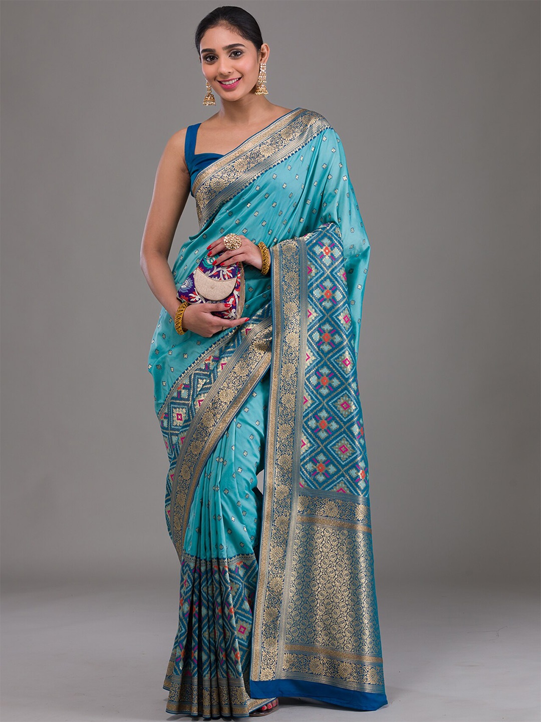 

Koskii Geometric Woven Design Brocade Saree, Blue