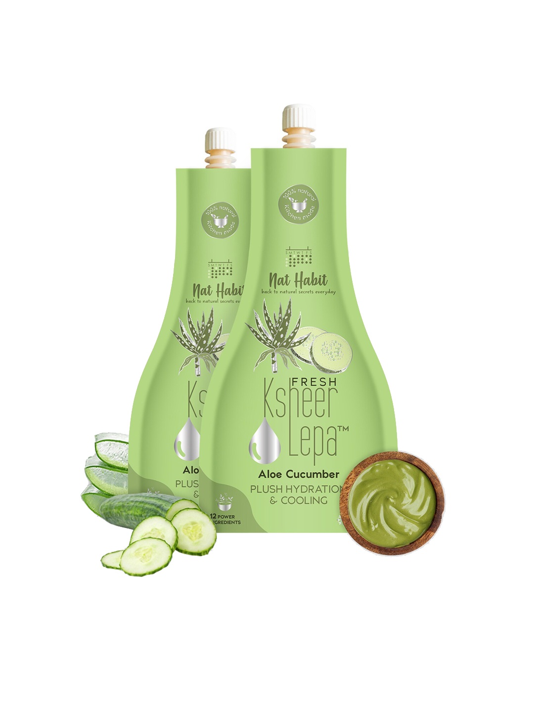 

Nat Habit Set Of 2 Aloe Cucumber Fresh Ksheer Lepa for Plush Hydration Cooling- 40g each, Green