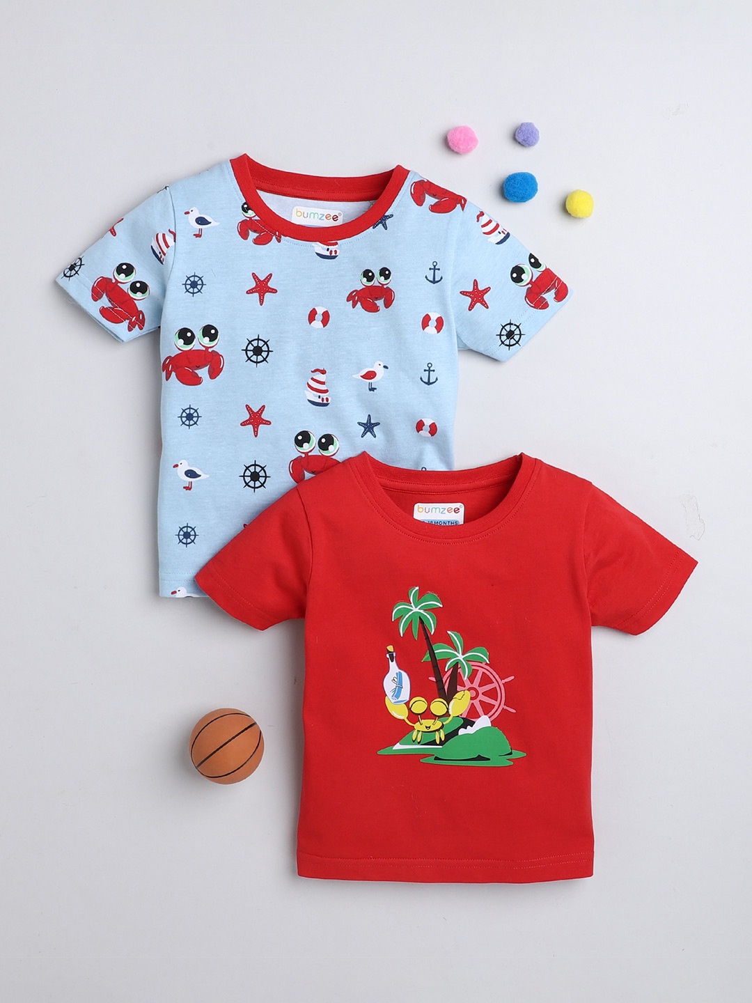 

BUMZEE Boys Pack Of 2 Graphic Printed Cotton T-shirt, Blue