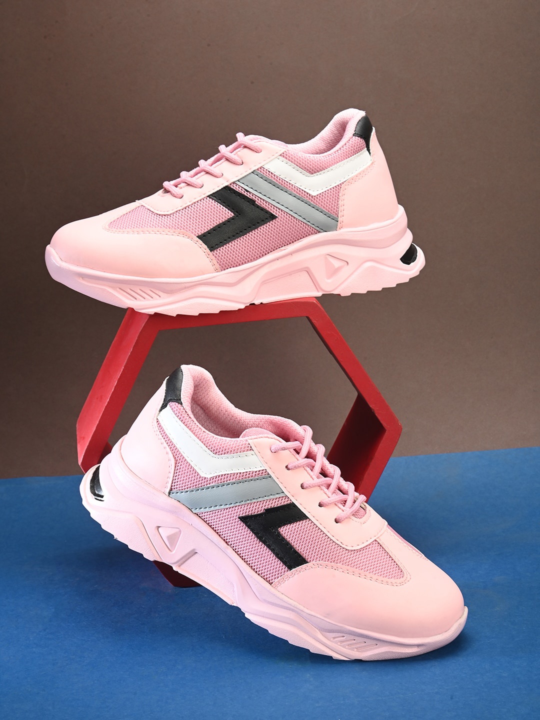 Fentacia Women Striped Lightweight Sneakers, Pink