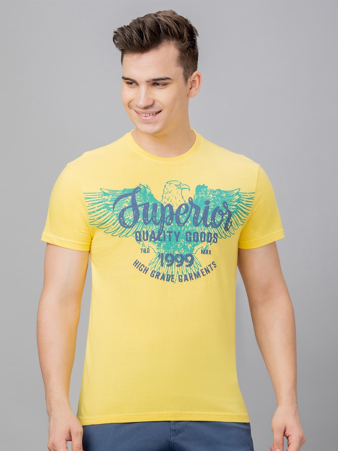 

Globus Typography Printed Pure Cotton T-shirt, Yellow