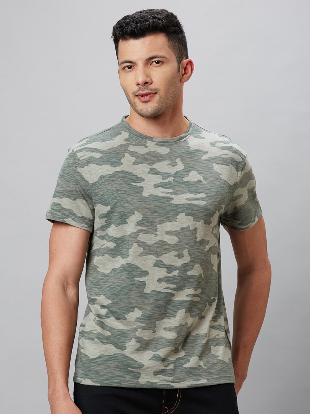 

Globus Camouflage Printed Pure Cotton T-shirt, Olive