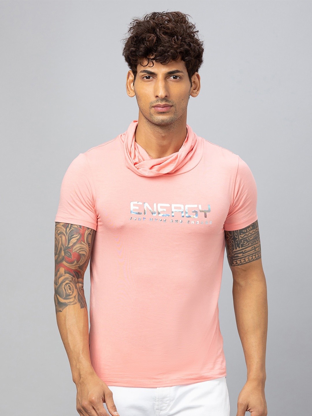 

Globus Typography Printed Cowl Neck Pure Cotton T-shirt, Pink