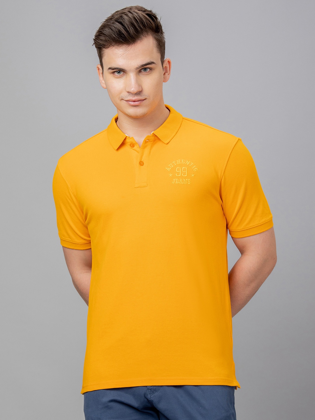 

Globus Men Mustard Yellow Polo Collar T-shirt