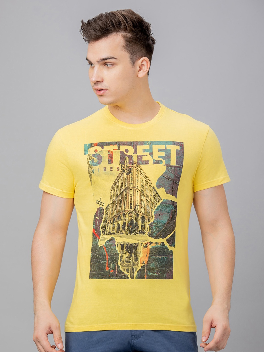 

Globus Graphic Printed Pure Cotton T-shirt, Yellow