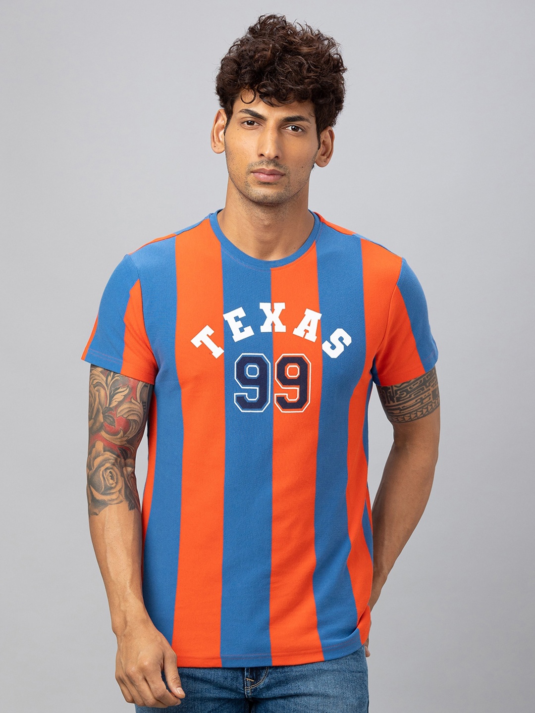 

Globus Striped Printed Pure Cotton T-shirt, Orange