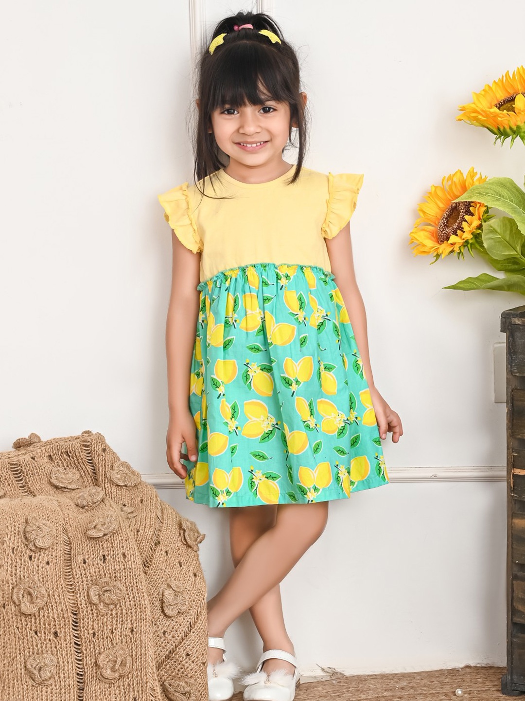 

Beebay Girls Lemon Print Ruffle Trim Dress, Yellow