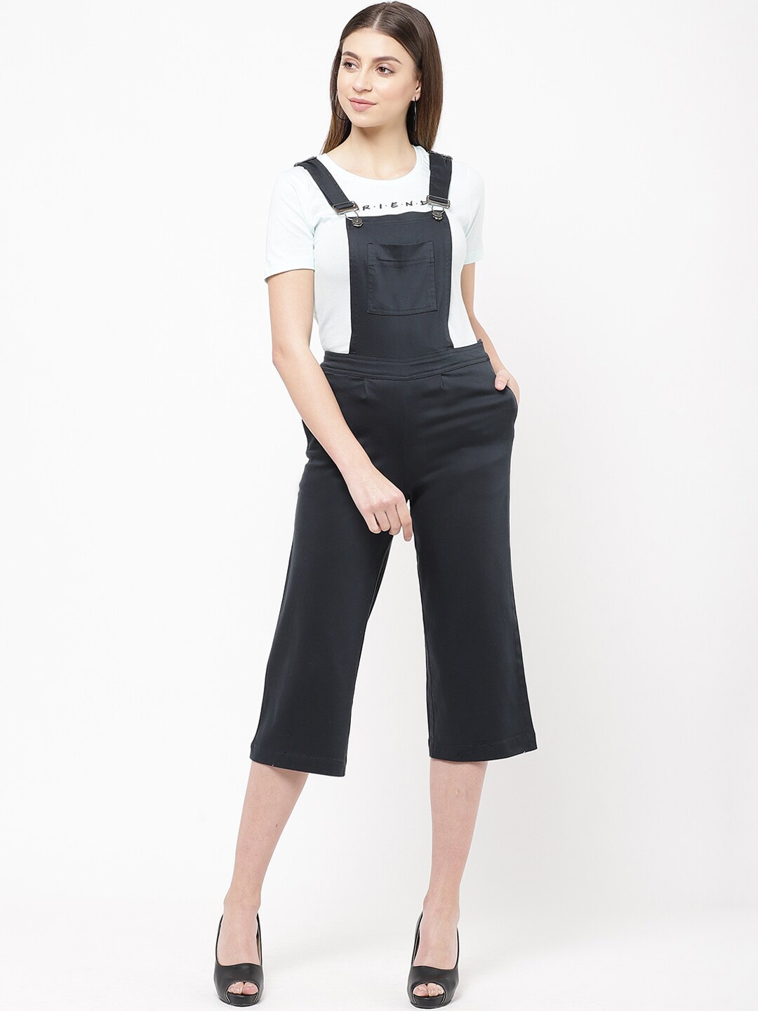 

urSense Women Straight Leg Three Fourth Length Dungaree, Black