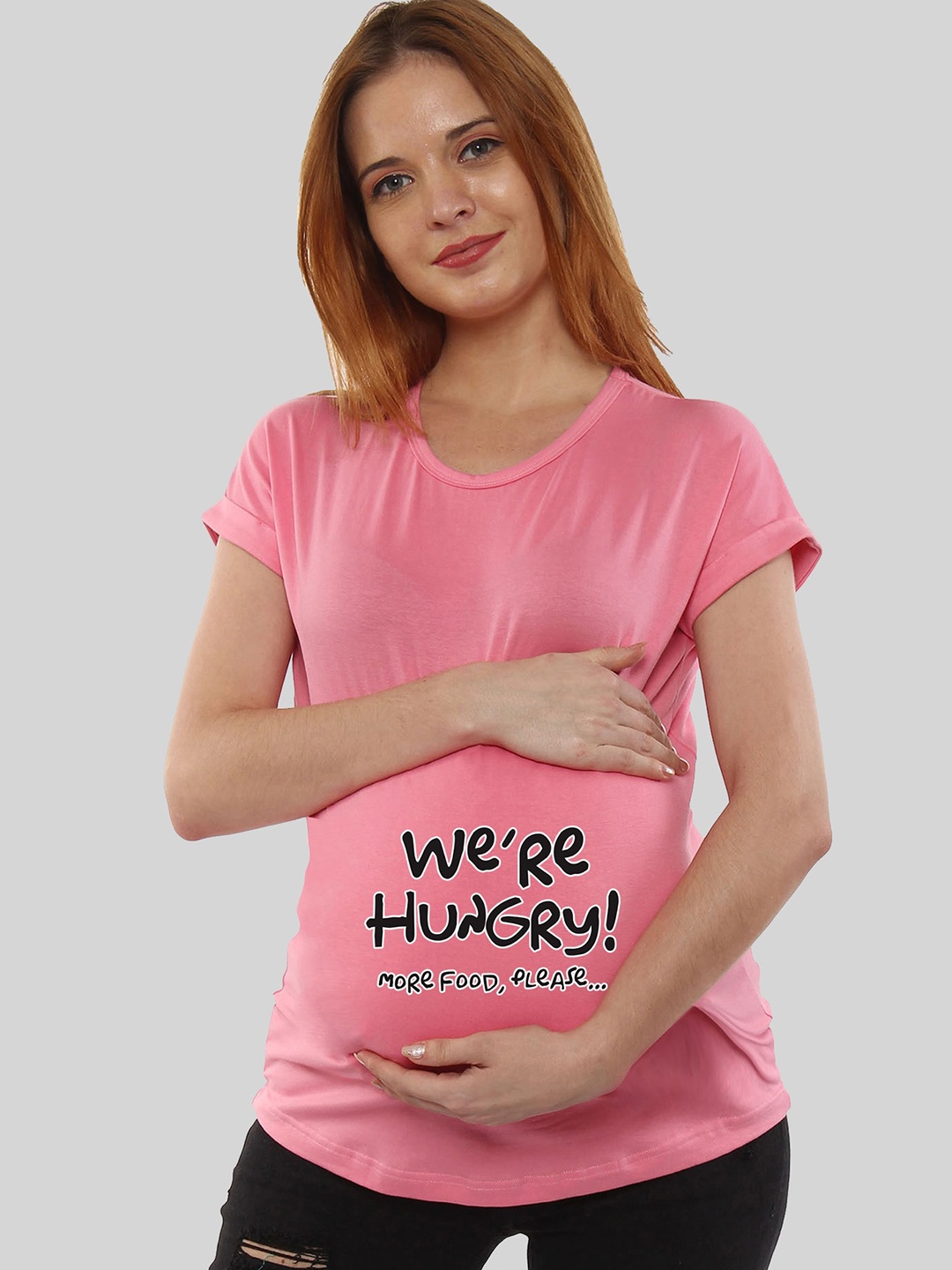 

SillyBoom Typography Printed Dolman Sleeves Cotton Maternity T-Shirt, Pink
