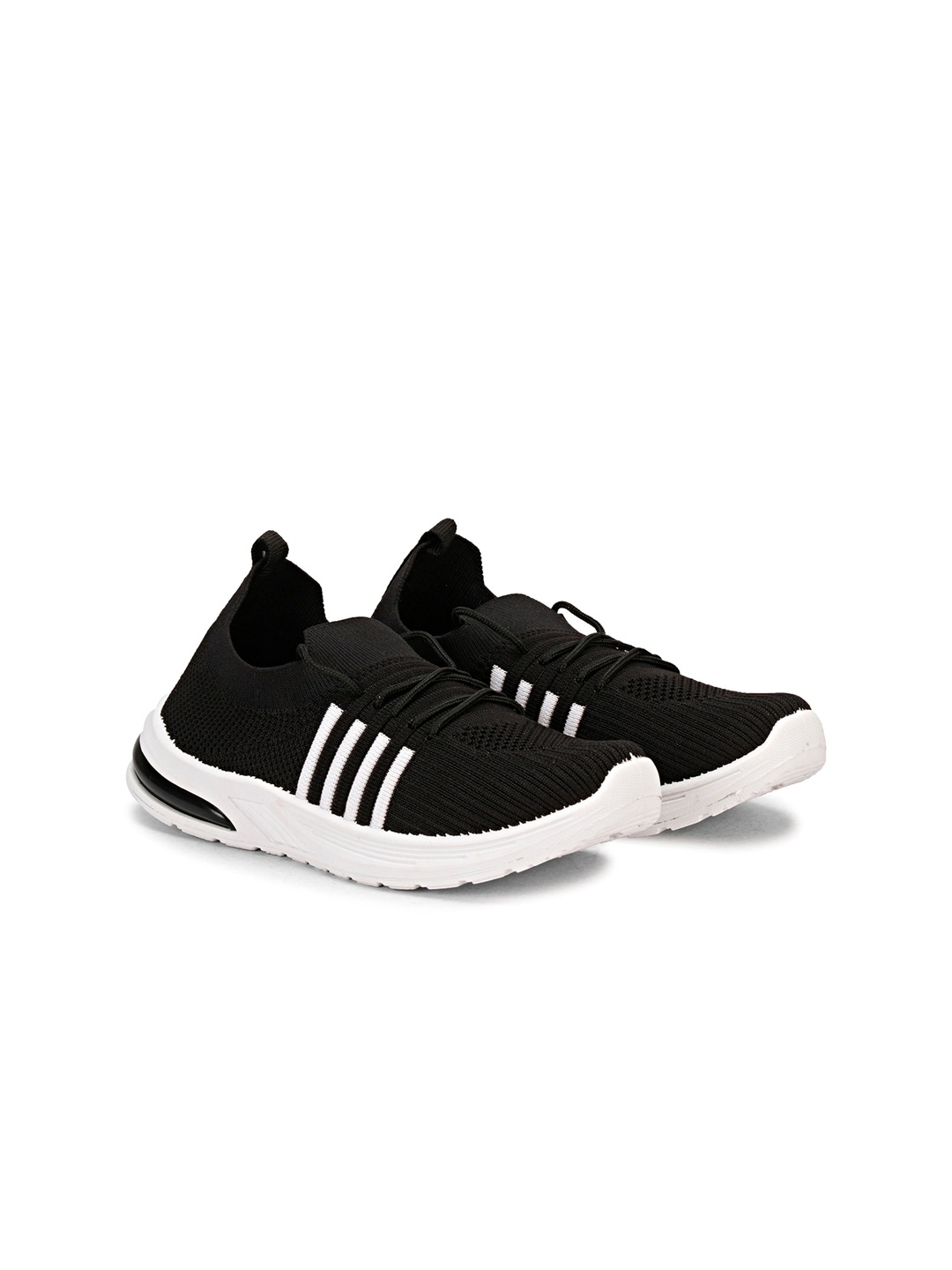 

KRAASA Women Striped Contrast Sole Sneakers, Black