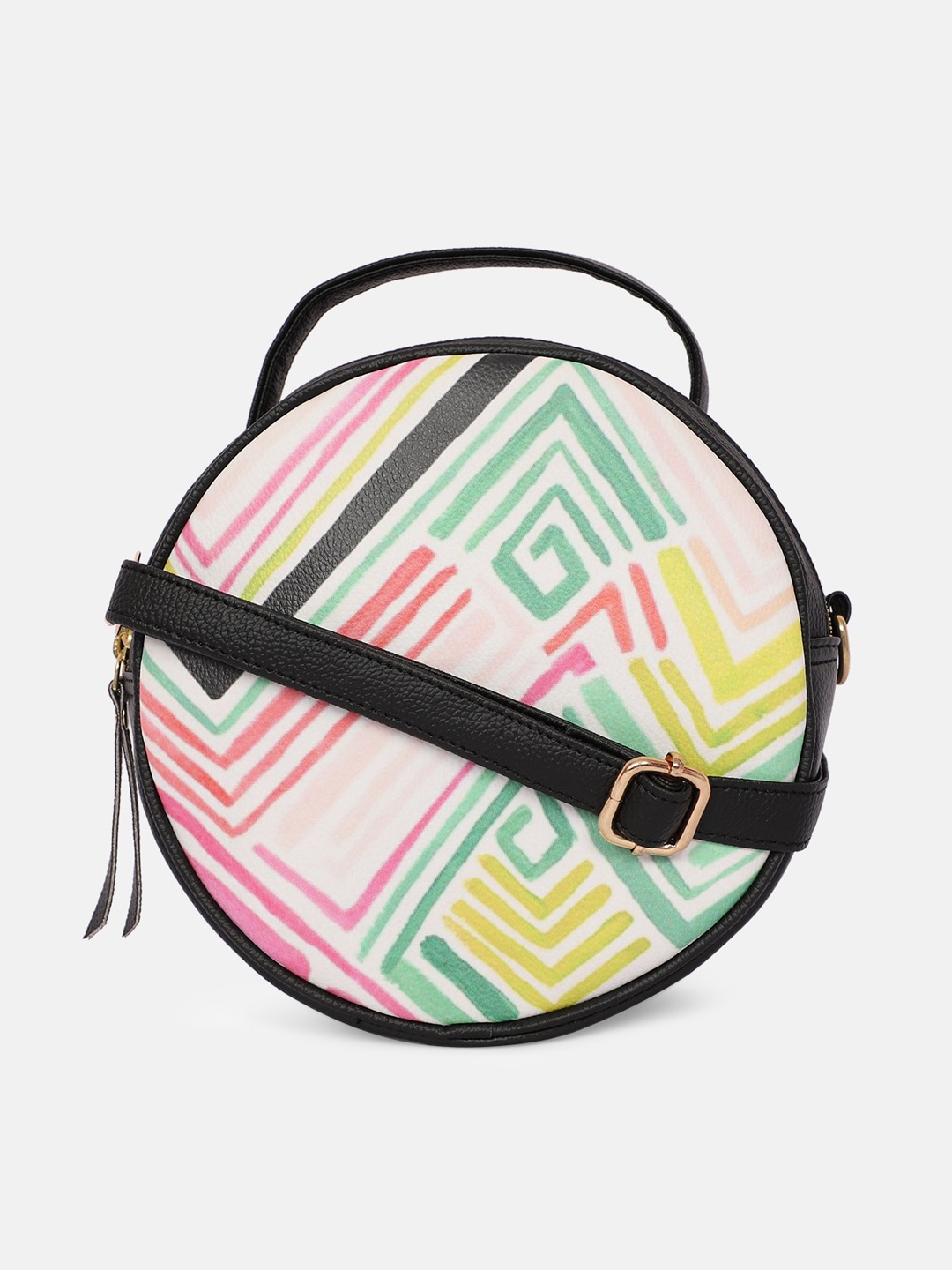 

Bagsy Malone Geometric Printed Structured Pu Sling Bag, Black