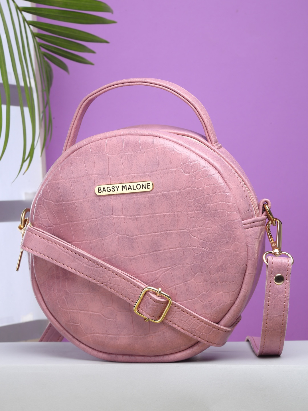

Bagsy Malone Animal Textured Structured Pu Sling Bag, Pink